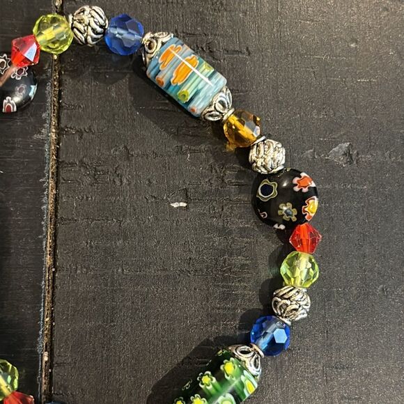 Colorful Millefiori Glass Beaded Stretch Bracelet - Picture 3 of 6